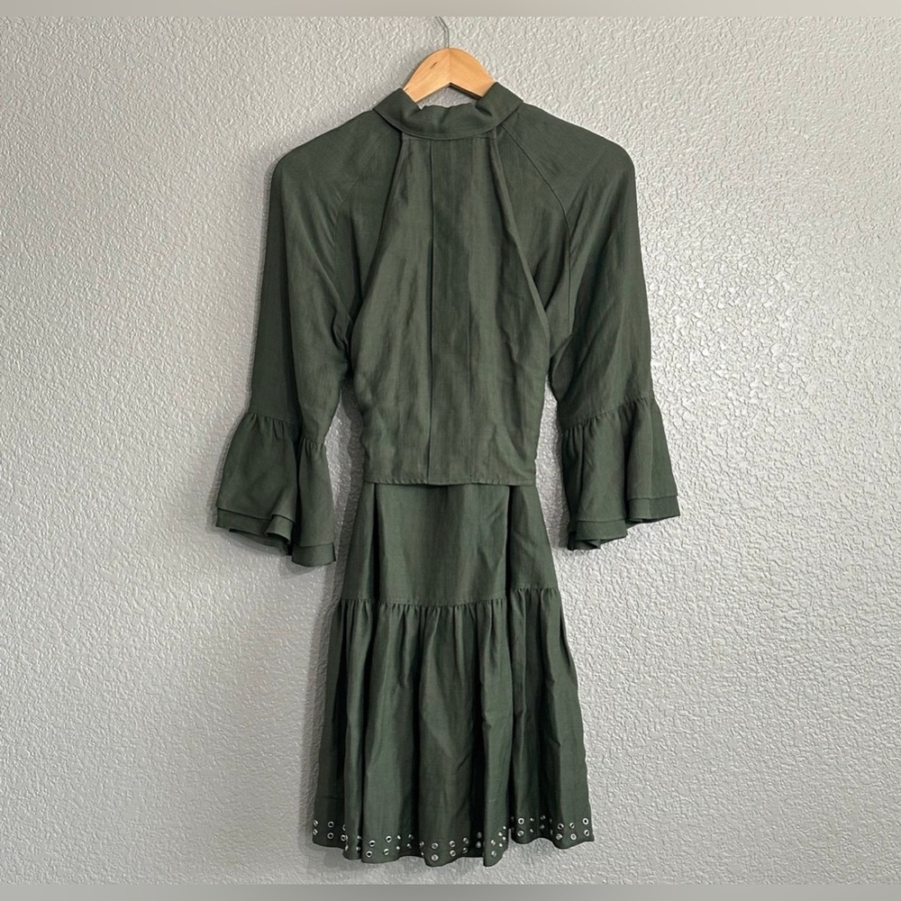 Derek Lam 10 Crosby Olive Green Grommet Hem Mini Dress sz 4 - Picture 11 of 14